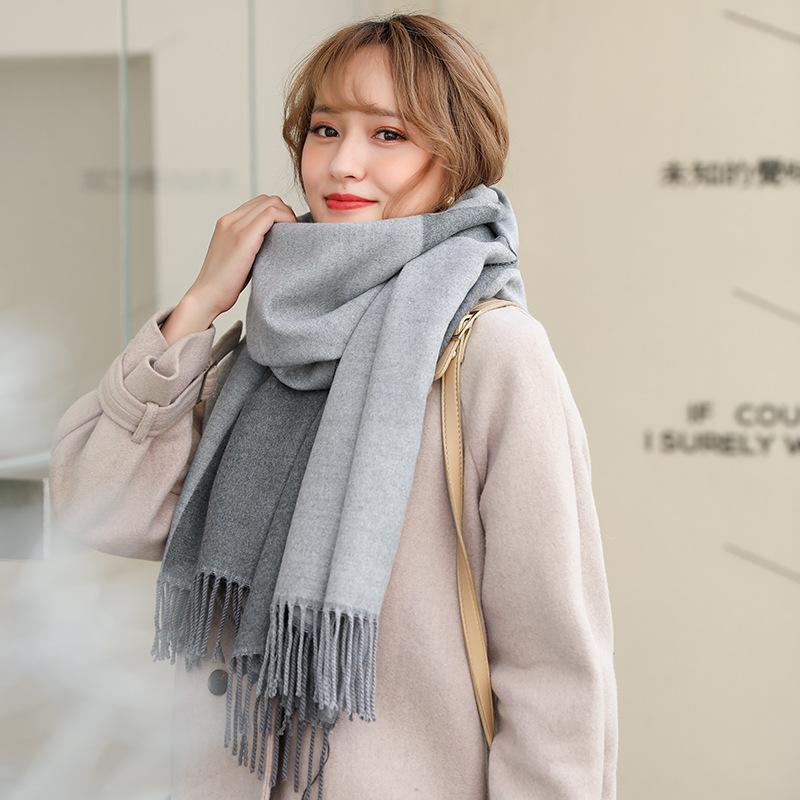 

2020 autumn and winter new imitation cashmere plaid two-color scarf women Korean fashion shawl tassel warm scarf wholesale