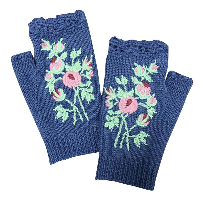 

Women's Gloves Fasion Embroidery Warm Hand Hook Small Flower Handmade Woolen Gloves Fashion Print Winter For Men