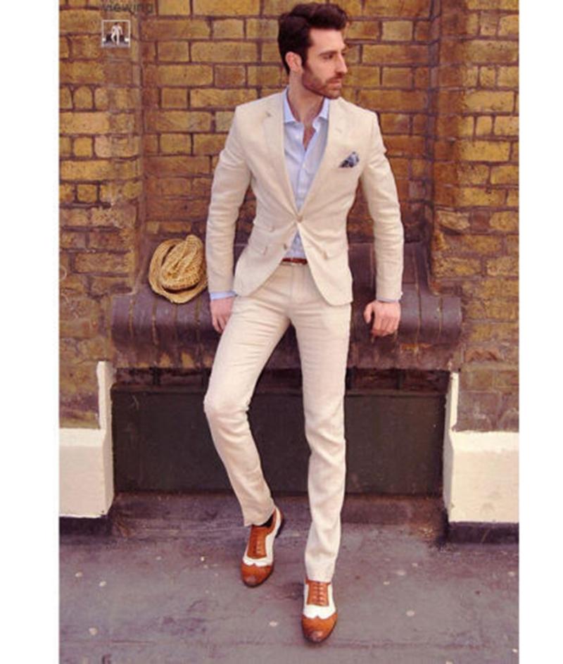 

Spring Summer Men Casual Suit Trousers Two Button Blazer Groom Party Tuxedos Tailor Made C105, Beige