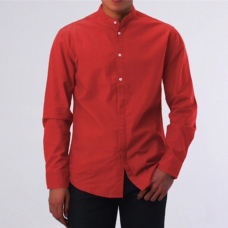 Men's Shirt Plain Stand Collar Casual Daily Patchwork Long Sleeve Tops Business Simple Lightweight Basic White Black Red / Fall / Winter / Work