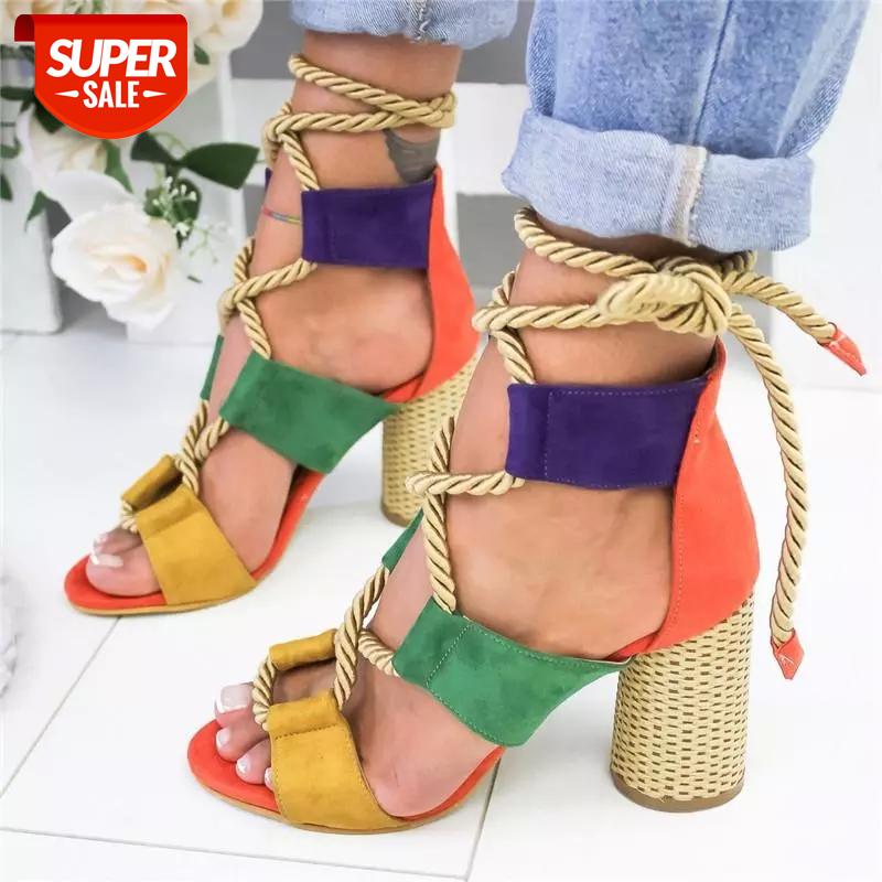 

Women Cross-Tied Sandals 2021 New Fashion Summer Multi-color Casual Dance Party Beach High-Heeled Shoe Bohemia Gladiator Sandals #ML94, Black