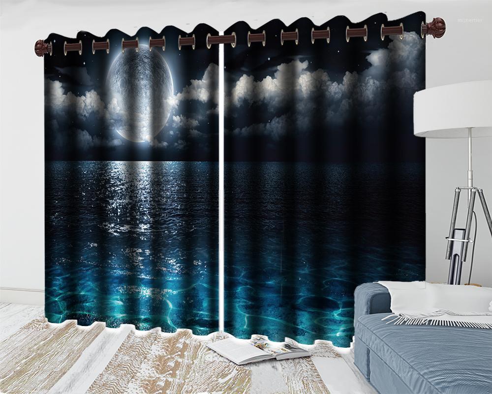 

3d Curtain Window Beautiful Moonlight Landscape Curtain Romantic Landscape Modern Decoration 3d Blackout Curtains1, As pic