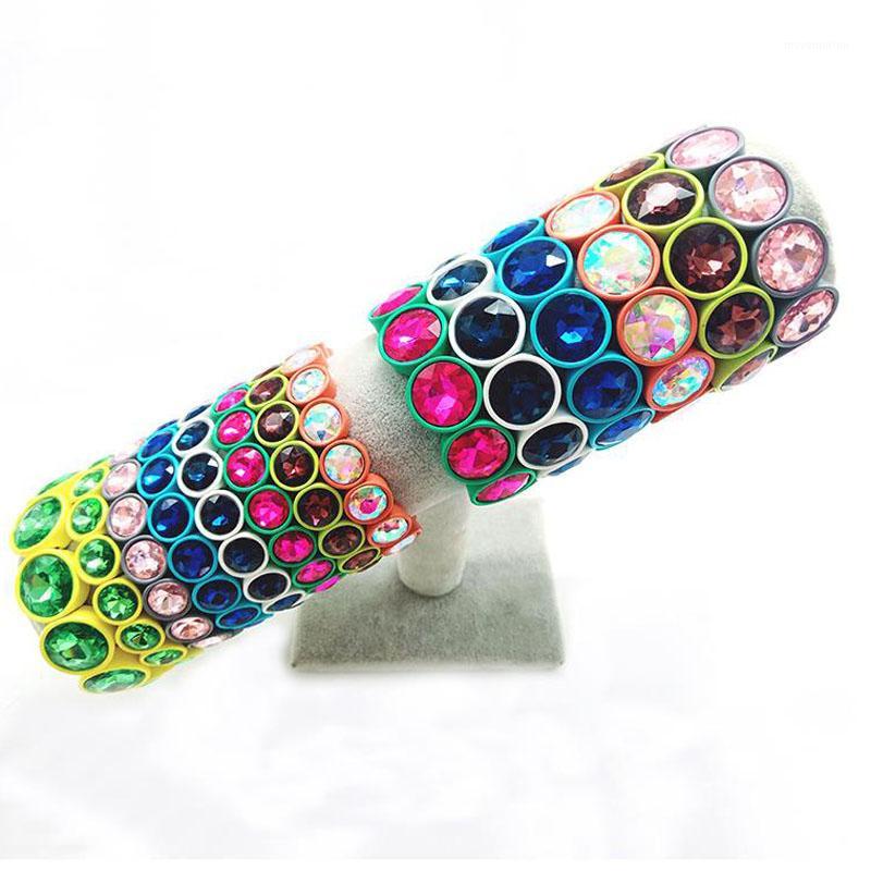 

Wholesale 12 Color Mixed Bohemian Enamel Stretch Tile Bead Painting Big Crystal Elastic Bracelet Bangle For Women1