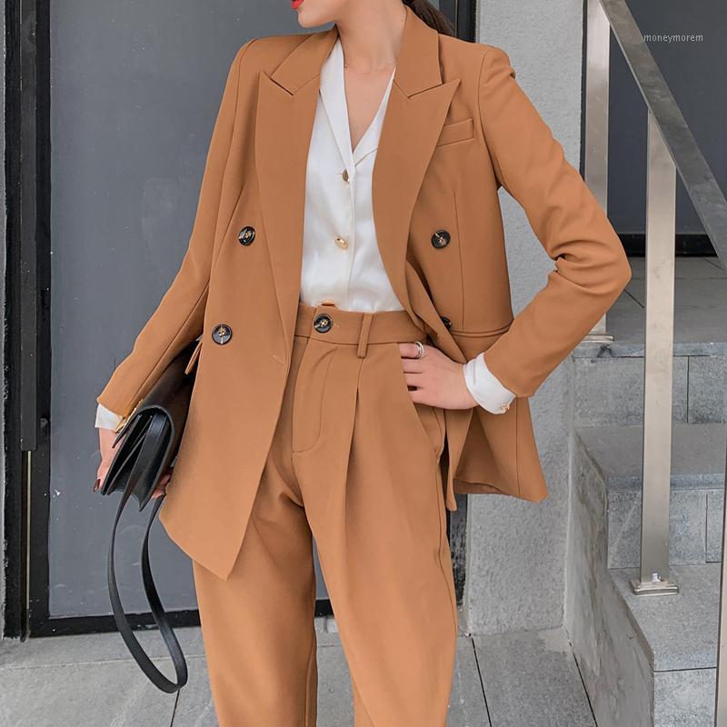 

Spring Autumn Fashion Casual Blazer Women' Office Suit Slim Jacket High Waist Wide Leg Pants Suit 2 Piece Sets Female Trousers1, Watermelon red