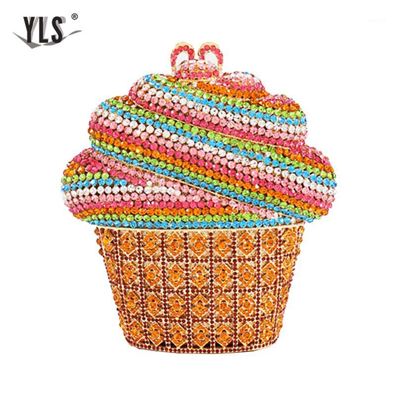 

Famous Design Ice Cream Cone Rainbow Crystal Clutch Women Pink Silver Gold Luxury Diamond Bag Ladies Party Evening Handbag1