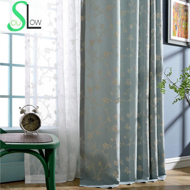 

Slow Soul Blue Champagne white Enchanting Embroidered Curtains Curtain Floral For Living Room Tulle Kitchen Bedroom Luxury