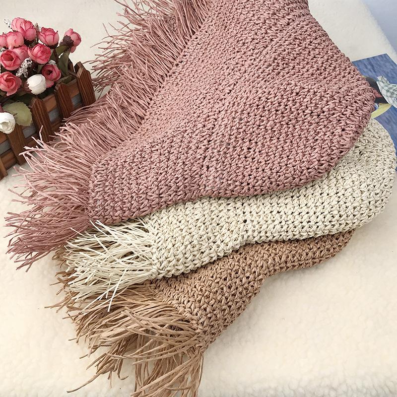 

Natural Large Wide Brim Floppy Hat Straw Hat Women Summer Fringe Beach Cap Hand Weave Sun, Pink