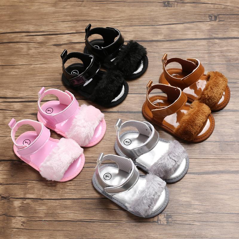 

Summer baby girls shoes newborn new first step toddler baby fashion PU plush ball casual soft toddler shoes, Black