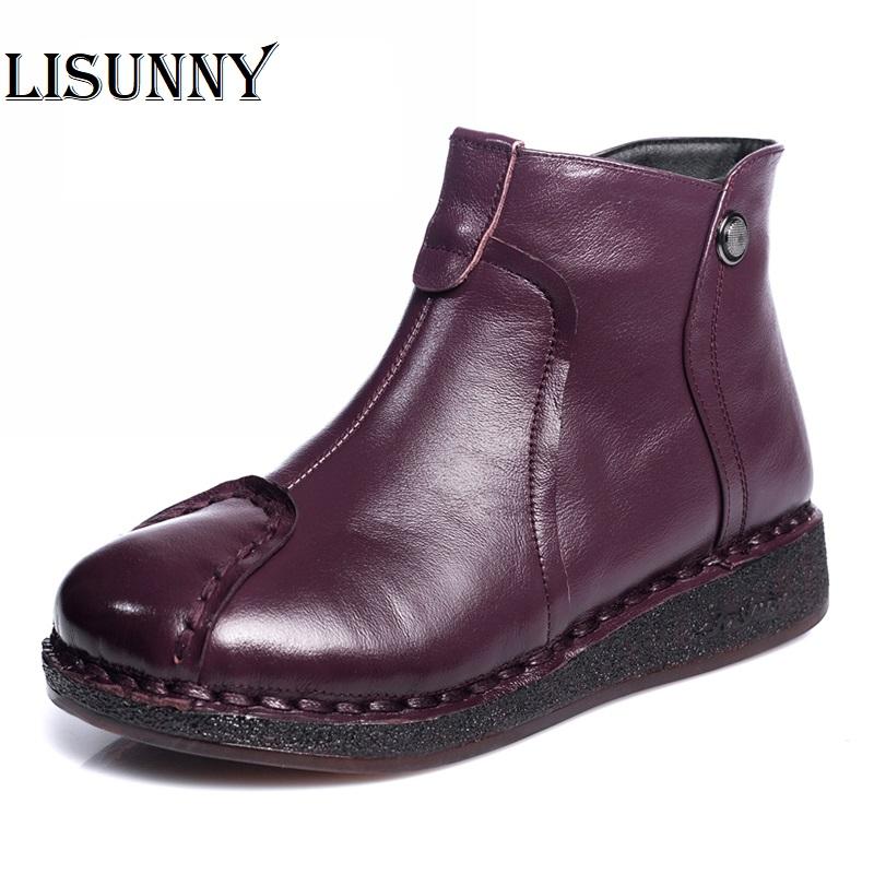 

2020women Fall/winter cotton boots head layer leather soft bottom flat bottom leather mother short warm padded plush women shoes, Black