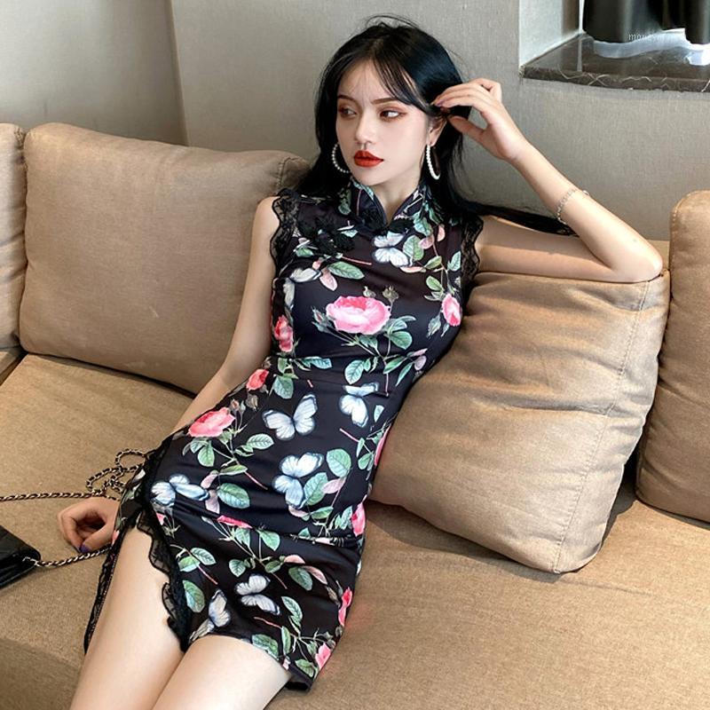 

Women Retro Lace Slim Qipao Lady Sexy Nightclub Bodycon Chinese Traditional Cheongsam Floral Print Party Evening Wedding Dress1