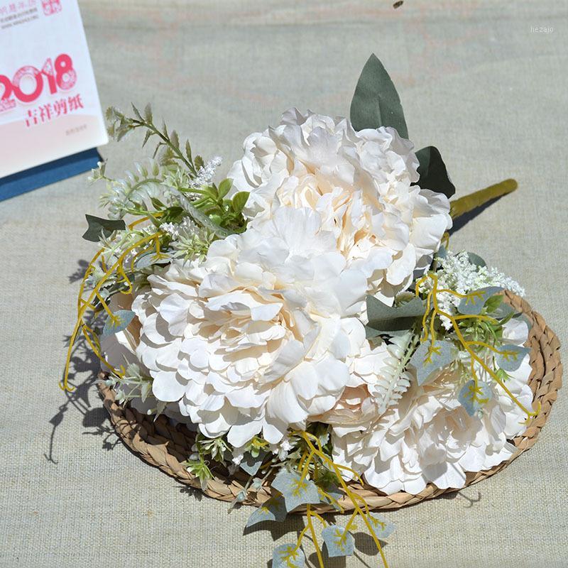 

Fake flowers export simulation flower bouquet 6 big peony flowers decoration and landscape arrangement European flower artists m1, Blue