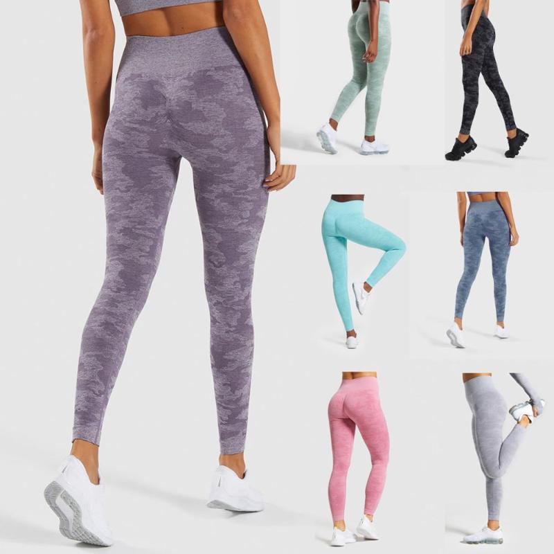 

Seamless High Waist Yoga Pants Women' Hip-Lifting Running Leggings Camouflage Fitness Tight Sportswear, Black