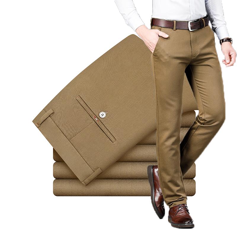 

2021 Spring and Autumn New Men's Brand Business Casual Pants Khaki Navy Black Classic Style Male Stretch Straight Work Trousers