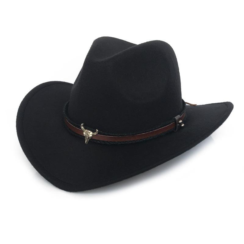 

Vintage Men Punk Bull Cowboy Felt Fedoras Hats Women Bowler Boat Brim Jazz Hat for Party Festival, Black