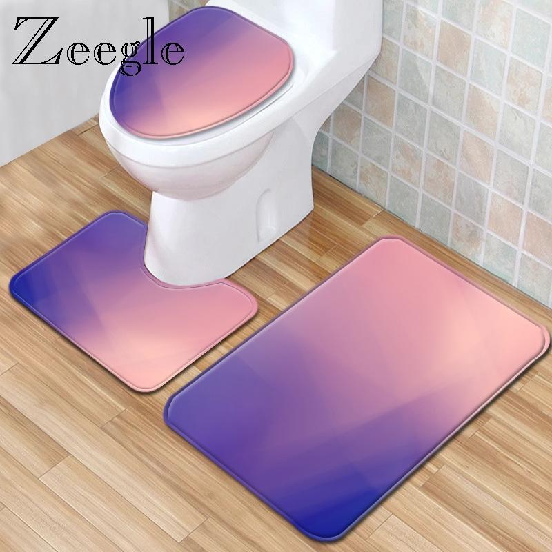 

Colorful Printed Bath Mat Microfiber Toilet Rug Bath Foot Mat Set Home Decoration Bathroom Carpet Washable Toilet Seat Cover