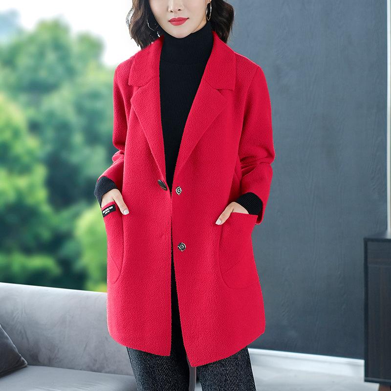 

Overcoat women's middle and long style autumn and winter new Lapel cardigan thickened plus size casual coat for women, Beige