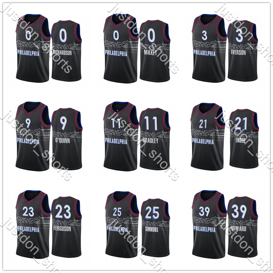 

News Youth Embiid 21 Simmons 25 Howard 39 Richardson 0 Ferguson 23 Maxey 3 Horford 42 Bradley 11 Iverson 3 Hot Press City New Edition Jersey, Black;red