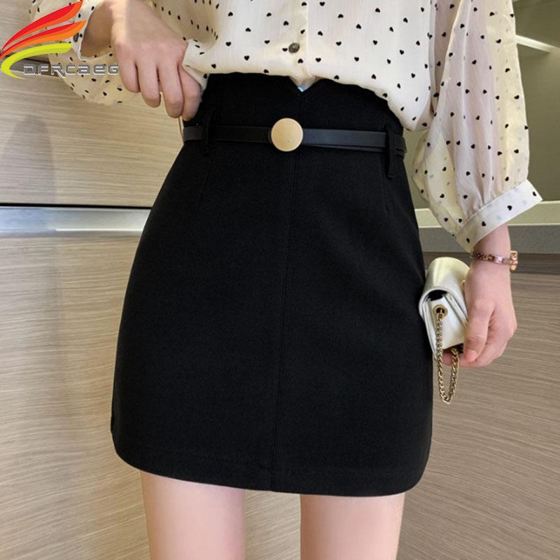 

New 2020 Autumn Winter Women Woolen Skirt Withe Belt High Waist A Line Mini Skirts Streetwear Black Brown Color Skort Hot Sale