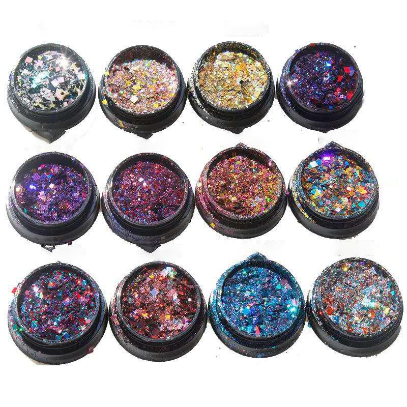 

12 Colors/Set Mixed Laser Colors(1+2+3mm Square Glitter ) Paillette Spangles Shape for DIY Nail Art Decoration&Glitter Crafts