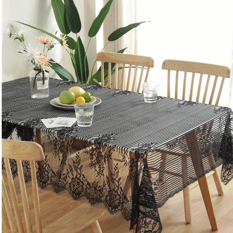 

Black Lace Decorative Tablecloth Rectangle Dining Table Cover Obrus Tafelkleed Mantel Mesa Nappe, Same as photo