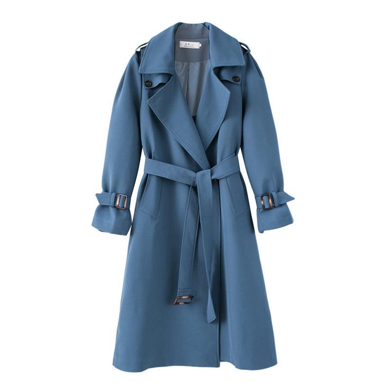 

2020 New Fashion Cardigan Windbreaker Coat Female British Spring Autumn Long Trench Coat For Women Slim Belt Outerwear x882, Blue