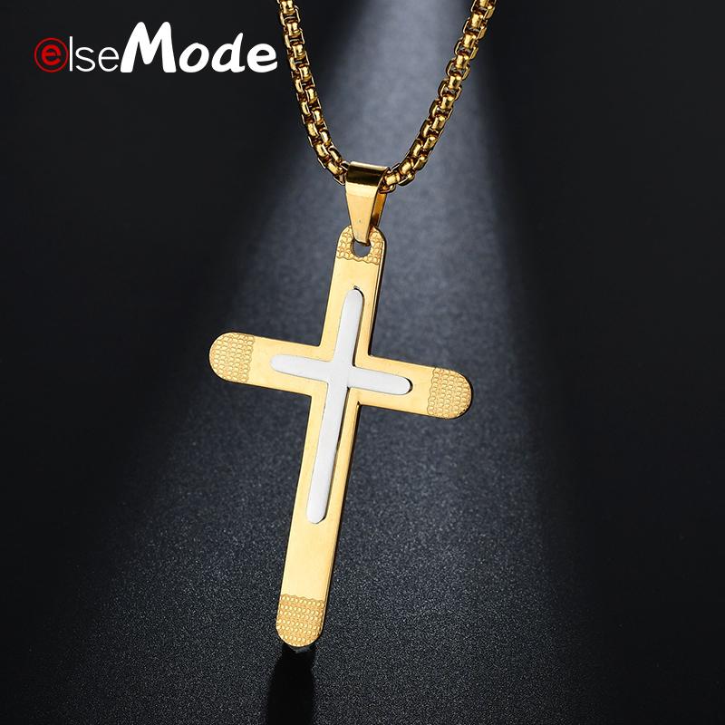 

ELSEMODE Christian Jesus Cross Jewelry for Women Men Gold Steel 316L Stainless Steel Charms Pendant Necklace Friend Gifts