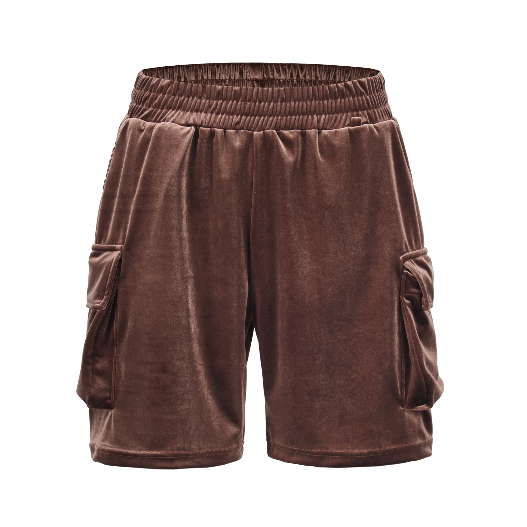 

High Street Side Pocket Fleece Summer Shorts Mens Elastic Waist Soild Loose Casual Knee Length Pants Oversize Hip Hop Short, Black
