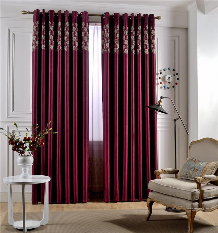 

High quality European and American style embroidered curtain for living room bed room screens, Burgundy screens