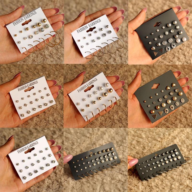 

FNIO Women's Stud Earrings Crystal Pearl Earrings Set For Women Crystal Gold Silver Color Small Boho Jewelry 2020 New1