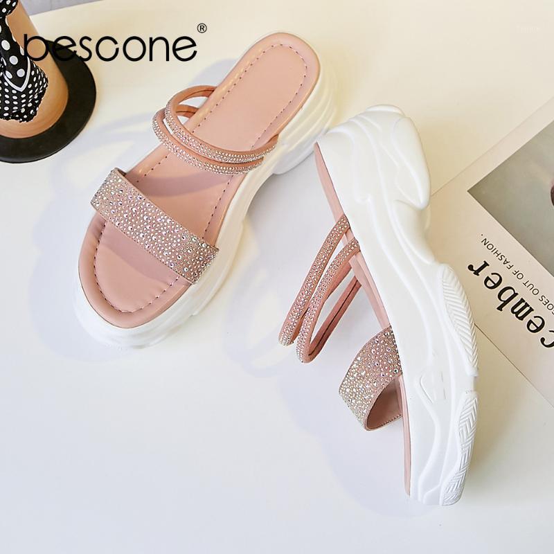 

BESCONE Fashion Women Sandals Chunky Heel Narrow Band Design Summer Anti-Slip Comfortable Shoes Handmade Stylish Sandals BO5871, Blue