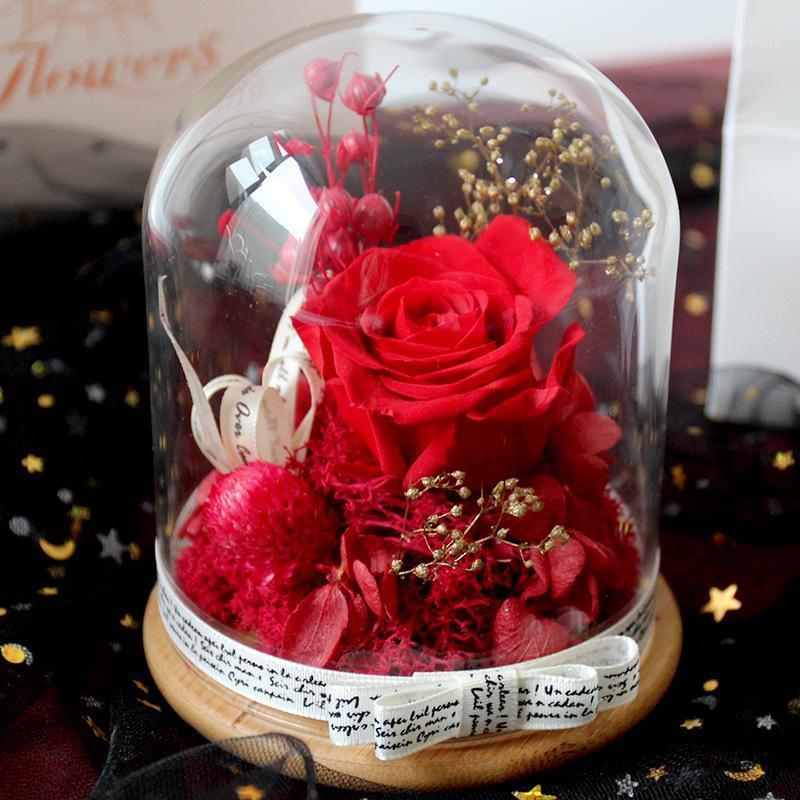 

Everlasting Flower Gift Box Glass Cover Finished Rose Preservation Christmas Valentine's Day Creative Gift1