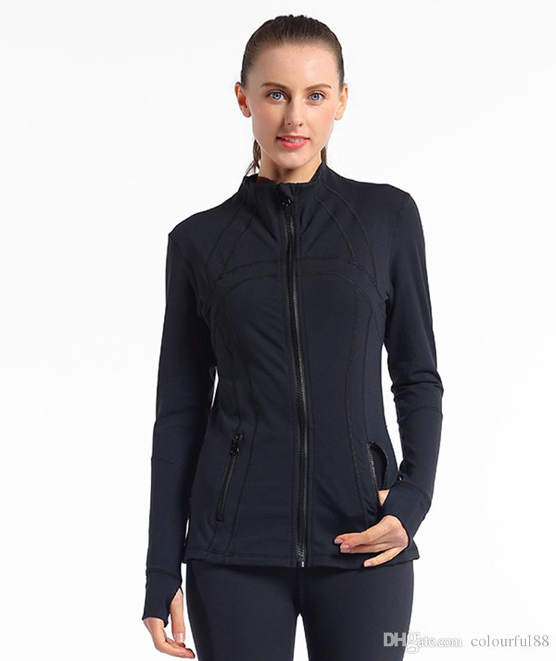 

Long Sleeve Designer T-shirts Women Yoga Gym Compression Tights Women's Sports Wear for Fitness Yoga Training Zipper Jacket, Black