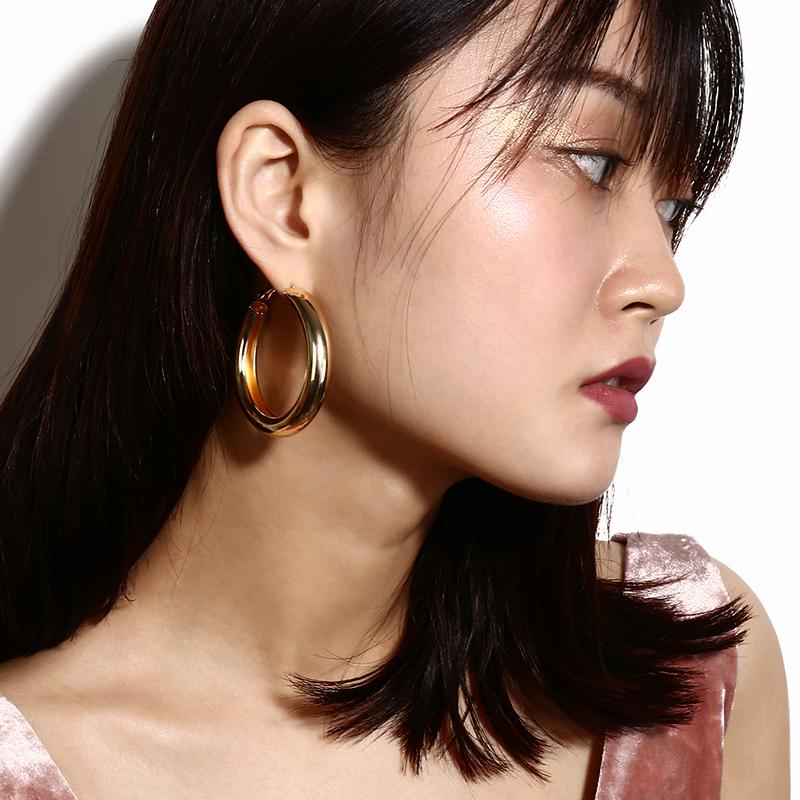 

Gothletic Rhodium/Gold Color 50MM Tube Hoop Earrings Minimalist Clean Metal Round Circle Earrings for Women Fashion Jewelry 2021