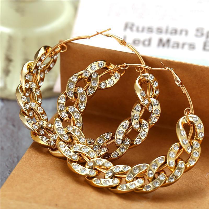 

Bohemian Style Oversize Crystal Hoop Earrings For Women Girls,2020 Summer New Gold Chain Round Earrings,Famale Fashion Statement1, Golden;silver