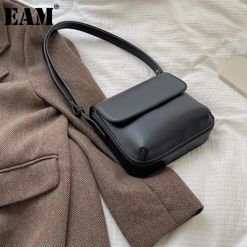 

[EAM] Women Early Spring New Texture Soft PU Leather Flap Personality All-match Crossbody Shoulder Bag Fashion Tide 2021 18A1426, Black
