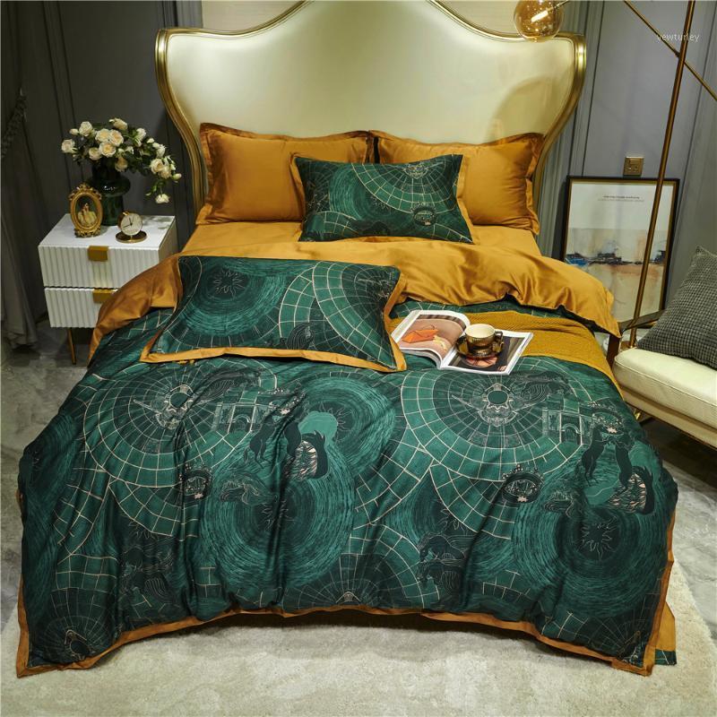 

4 Pieces Parure De Lit 2 Personnes Bedding Set Green Yellow Duvet Covers King Queen Size 100% Cotton Bed Linen Greek Mythology1