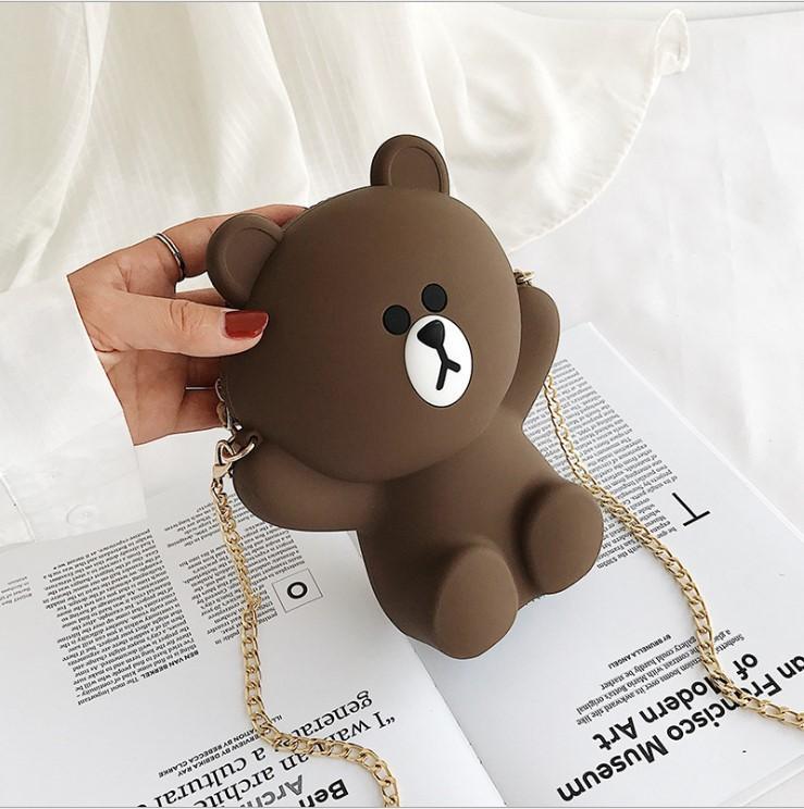 

Cartoon Bear Silica Gel Shoulder Bags Zipper Soft Clutch Purses And Handbags Handbags Women Bags Chain Crossbody1, Grey