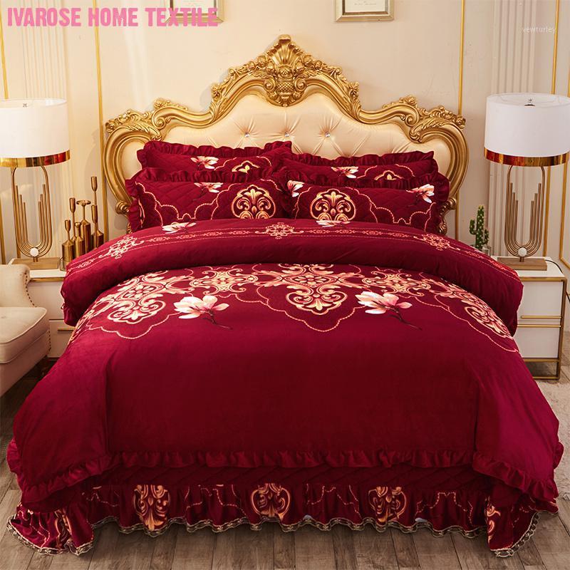 

Floral Duvet Cover set Queen King Size 4/6Pcs Velvet Shaggy Bedding set Soft Warm Winter Comforter Cover Quilted Bedspread1, Color 3