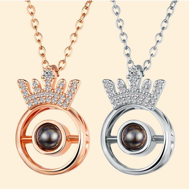 

100 language i love you necklace crown micro inlay carving projection pendant necklace1