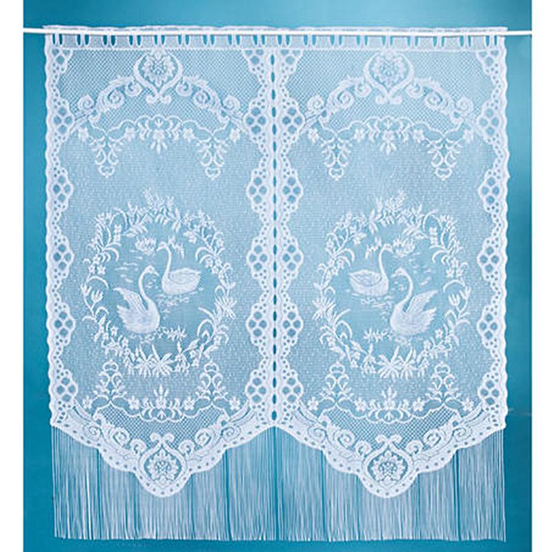 

European Swan Pattern Lace Pelmet Door Curtains for Kitchen Window Treatments Fringe Curtains for Kids Bedroom White Hotel Decor