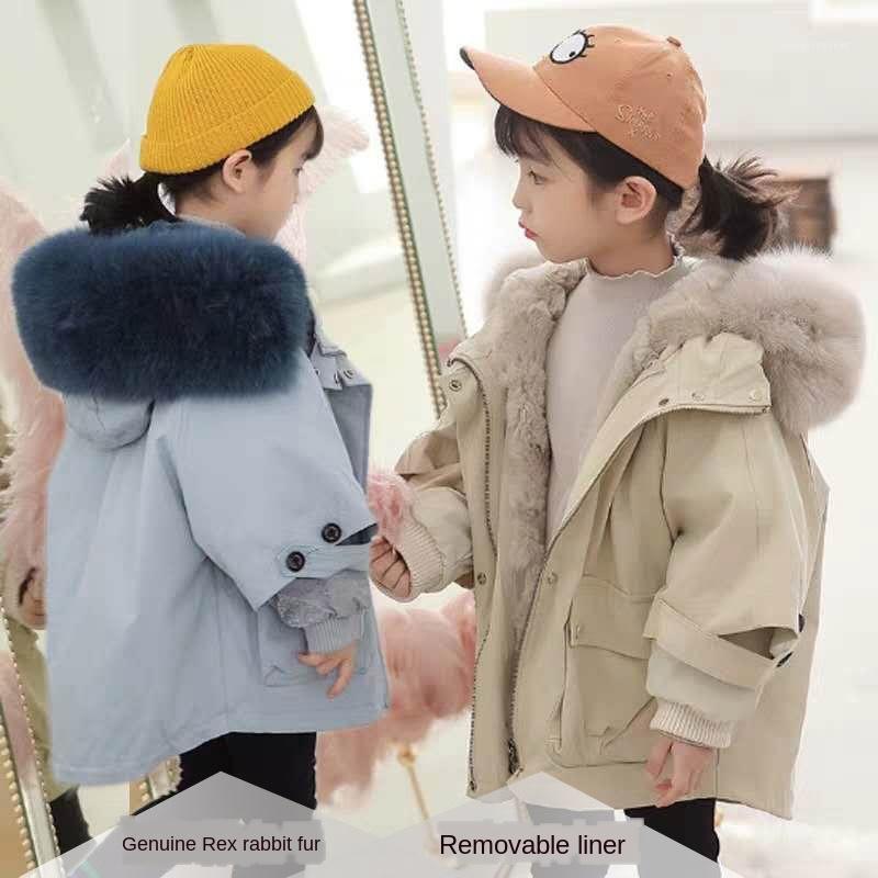 

Children's Parka Women's Detachable Liner Rex Fur Coat Coat with Fur Collar Boys 2020 New1, 011