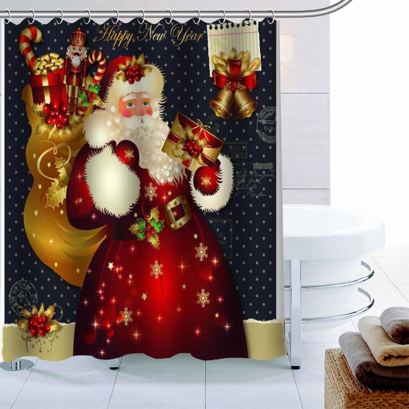 

New Arrival Santa Claus Shower Curtain 12 Hook Polyester Fabric 3D Printing Bathroom Curtain Waterproof Bath Decor