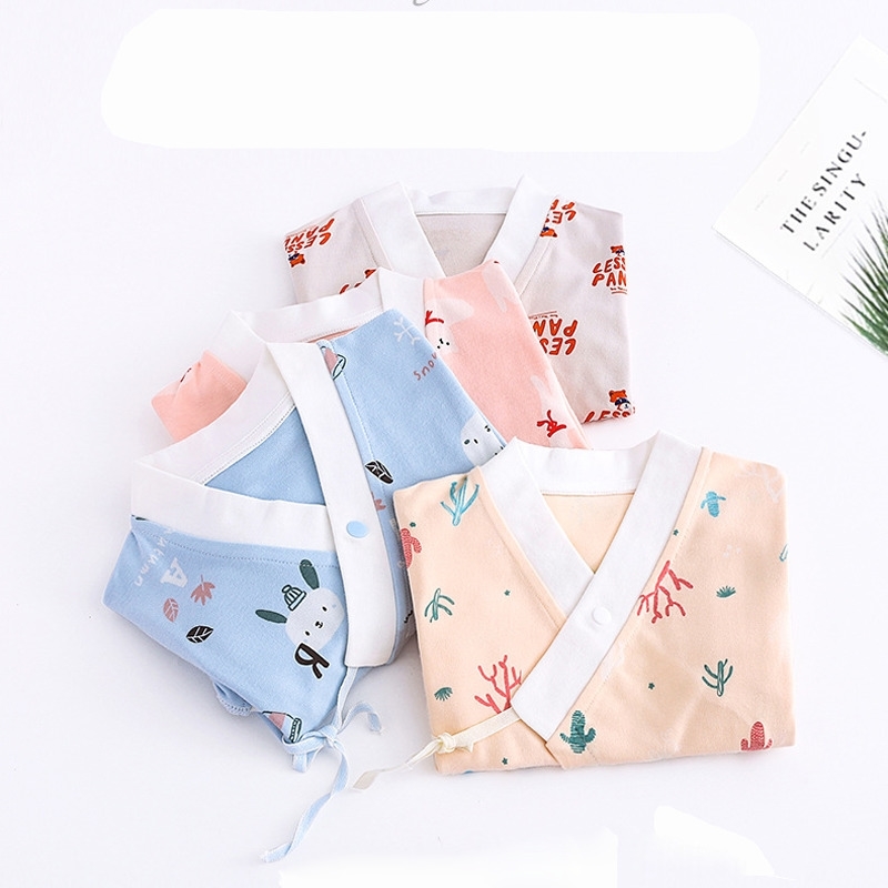 

Newborn Infant Baby Boy Girls Solid Cartoon Printed Yarn Robe Kimono Romper Jumpsuit Sleepwear Pure Cotton Summer Clothes Roupa 201127, Pinkcactus