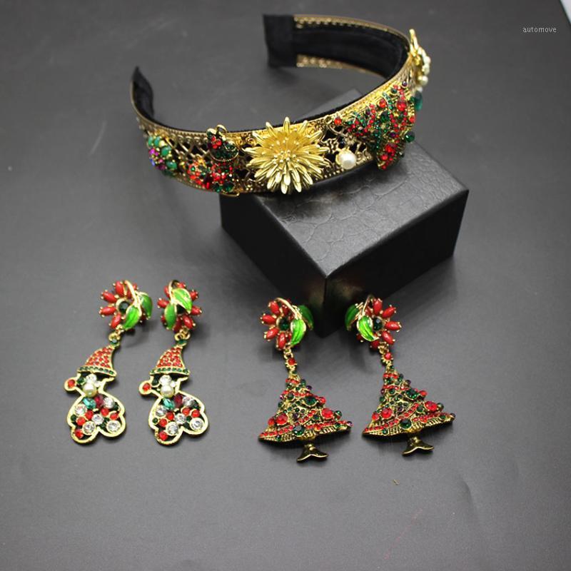 

New baroque exaggerated new color Christmas tree headband retro sparkling full headband hair ornaments 5991