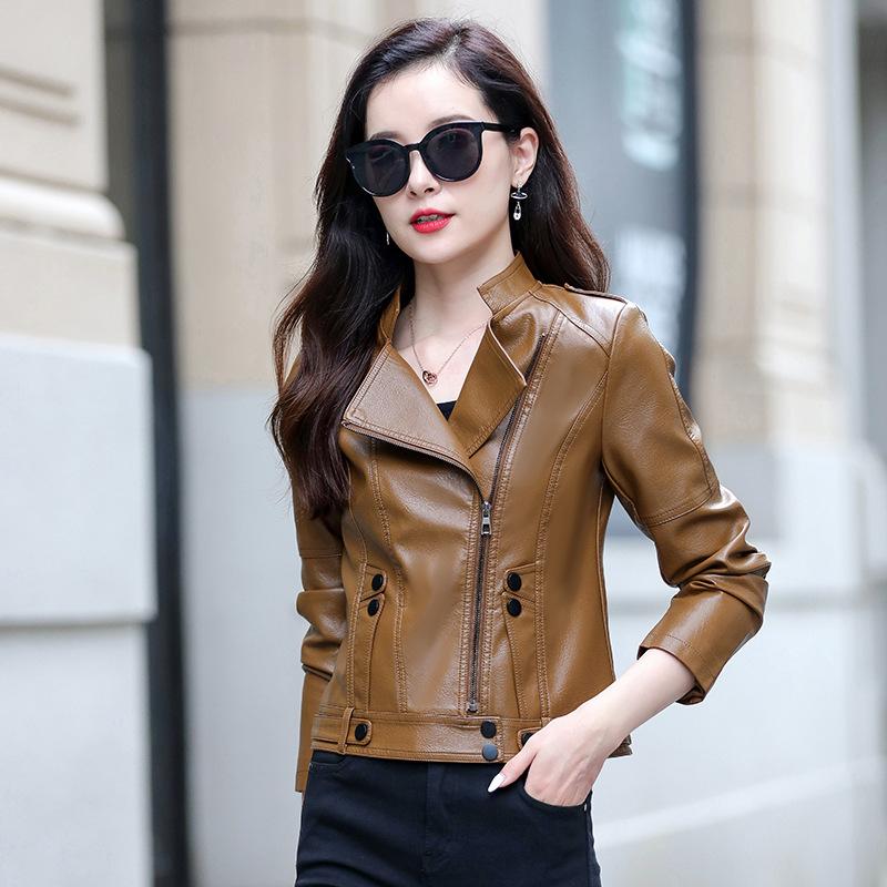 

2021 Woman Jackets Plus Size 5XL Women's Leather Short Coats Spring And Autumn Pu Chic Slim Brands Motorcycle Leather Jackets, Black