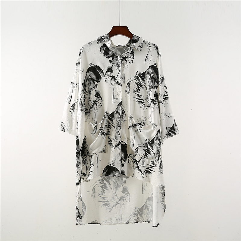 

2021 Summer New Loose-fitting Impression Harajuku Inkjet Plus-size Top Hip Hop Personality Mid-mango Shirt 2NN4, White