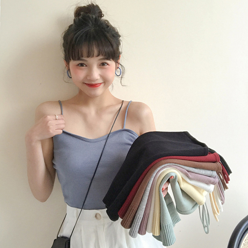 

2021 New 9 sweet female color sexy thin sleeveless summer top basic elastic harvest tops for ladies waistcoat (f6666 G379, Coffee
