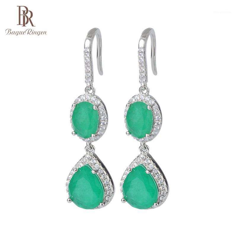

Bague Ringen Classic Silver 925 Jewelry Water Drop Shaped Female Ear drops Emerald Earrings for Women Geometry Gemstones Party1