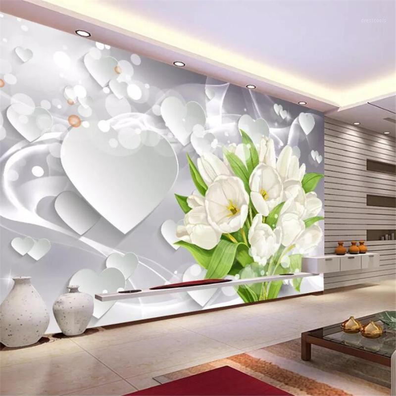 

papel de parede Custom wallpaper 3d murals white tulip bouquet heart type living room bedroom background wall papers home decor1, As pic
