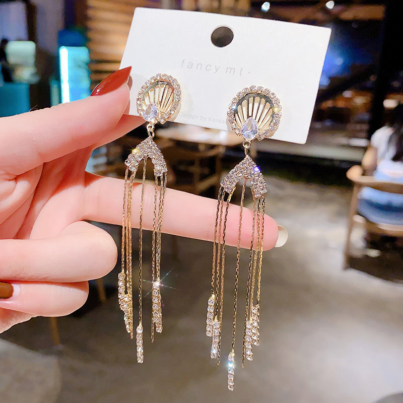 

S925 Silver Mesh Red Long Temperament Earrings Zircon Tassel Earrings 2020 New Anti Allergy Earrings